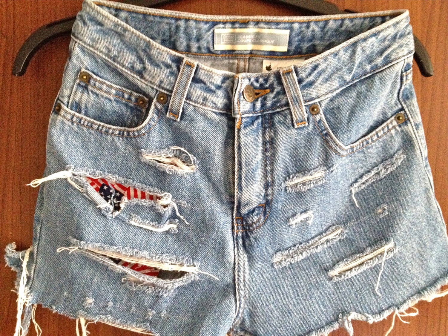 American Flag Peek-a-boo High Waisted Denim Shorts