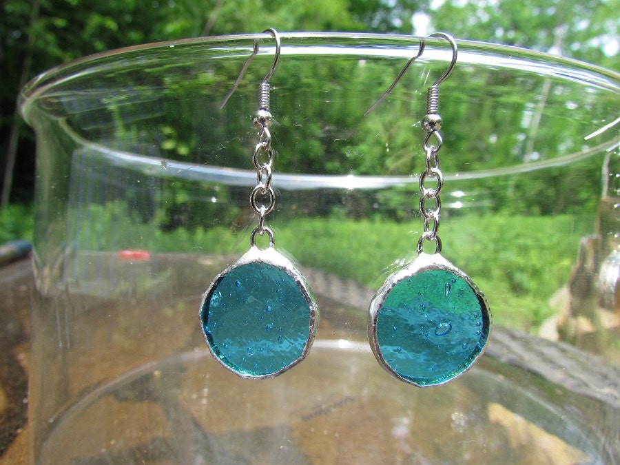 Earrings, Ski-Blue, Round & Dangle