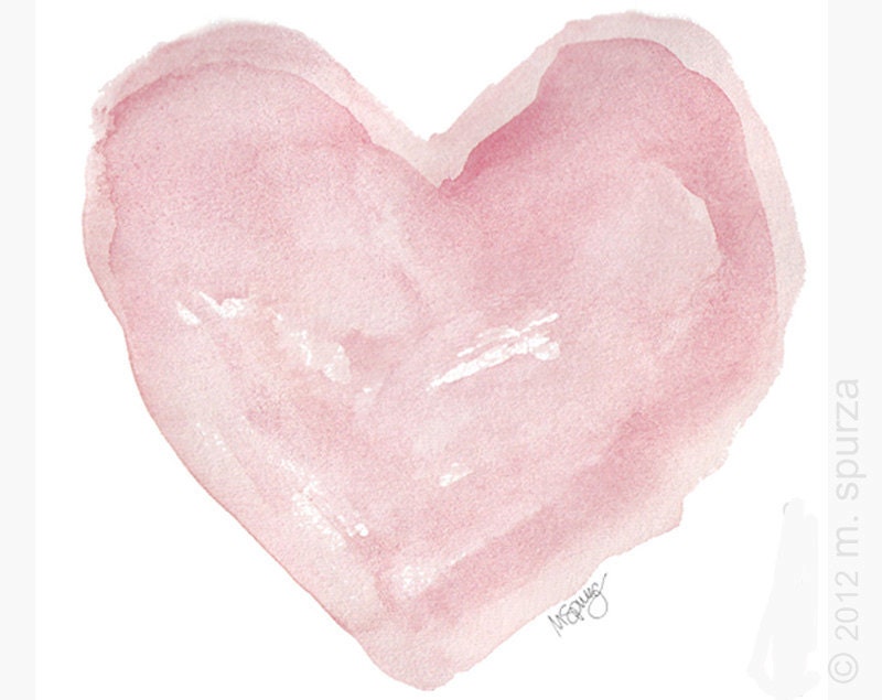 Pink Heart Art Watercolor Painting 8x10 Contemporary Love Inspirational Shabby Chic Style Cottage Style
