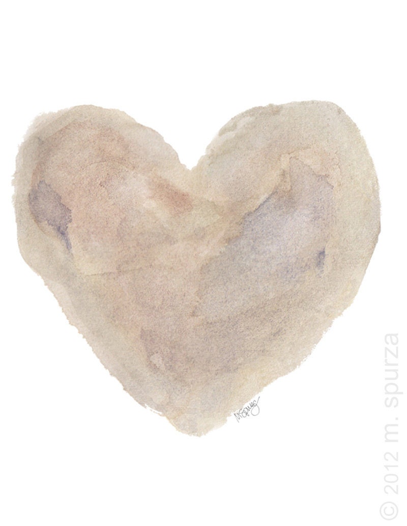 Lavender Heart Print from Original Watercolor Painting  Love Inspirational Natural French Country Shabby Chic Style Cottage