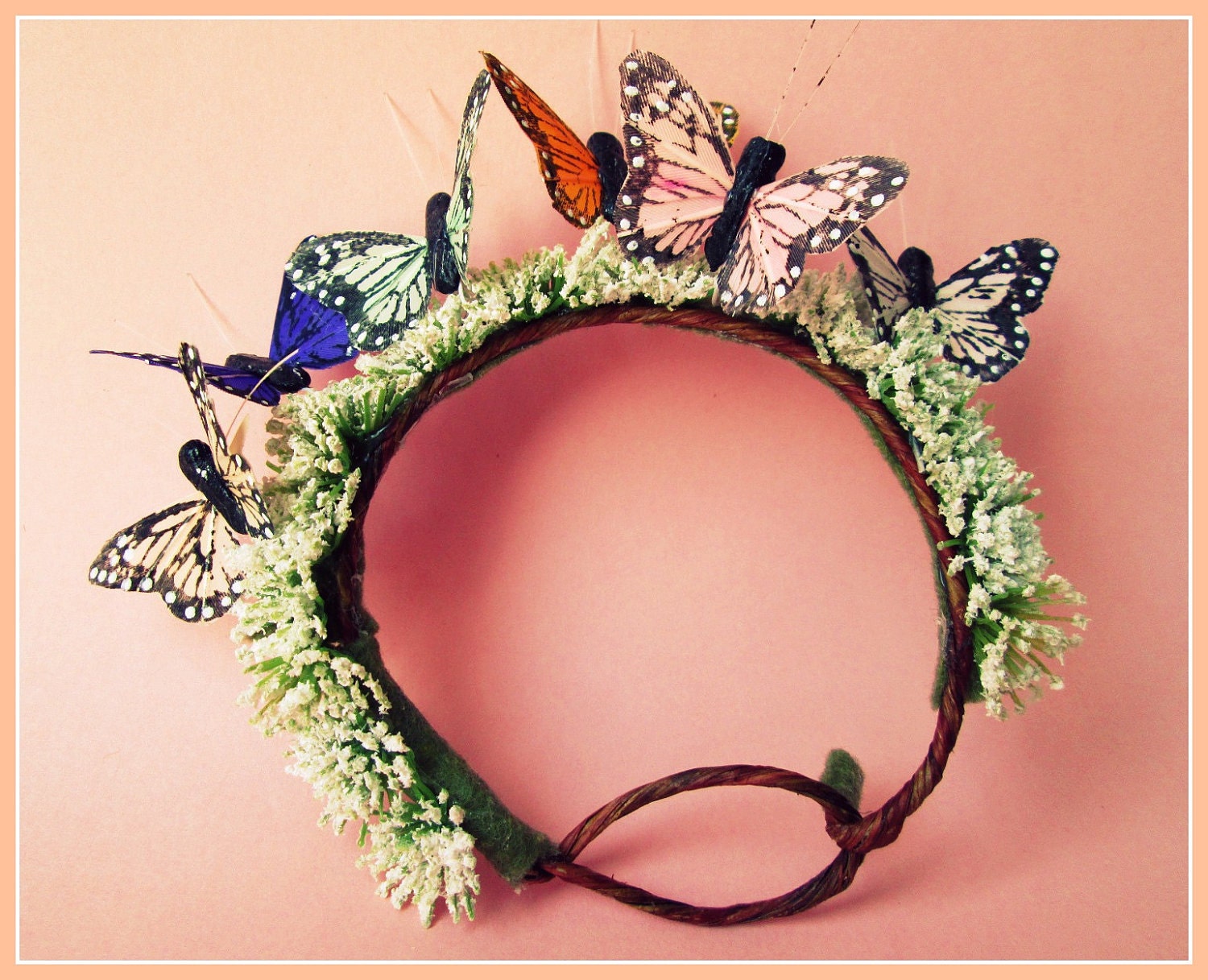 Butterfly Garden - Bun Belt, ring of butterflies, spring flower crown for your hair bun