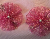Pink Shimmery Flower Hair Clips (Set of 2)