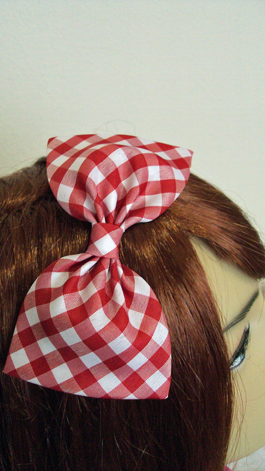 Red Country Plaid Hair Bow- Headband, Alligator Clip, or Barrette