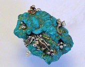 Turquoise and Sterling Silver Ring with 14K Gold and Copper bits