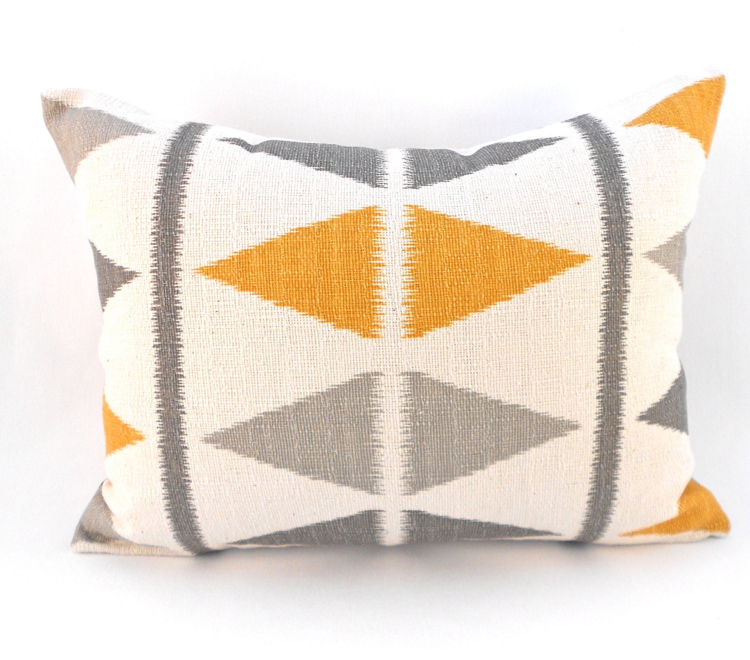 Ikat Grey Gold Cream Orange Back Support Lumbar Pillow