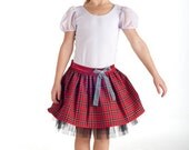 Kids clothing, pettiskirt and belle tutu inspired children clothing, girls designer party skirt, Red Arctic Hare - (5 to 8 years)