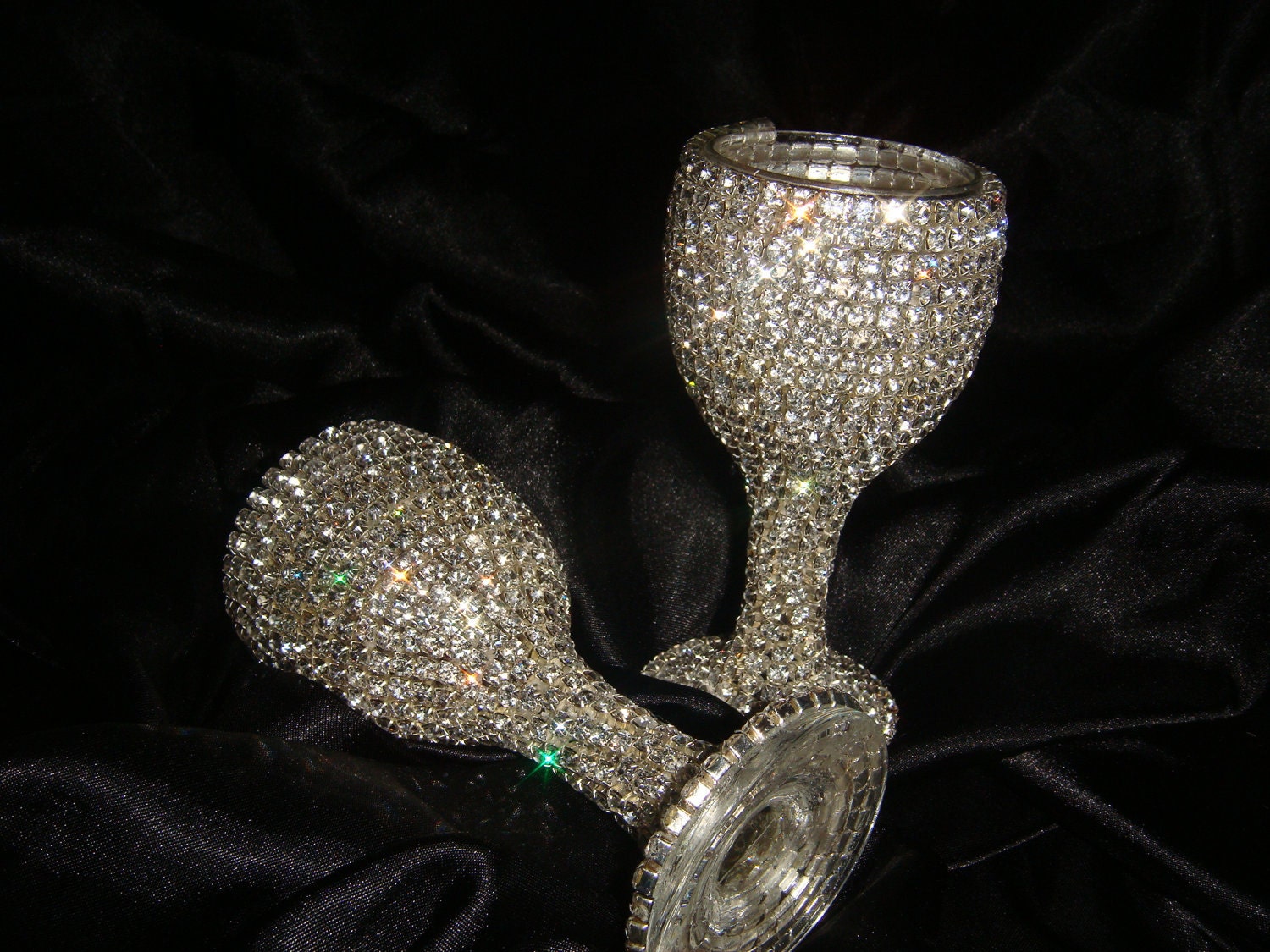 Custom designed handmade pair of liqueur glasses with Czech rhinestones