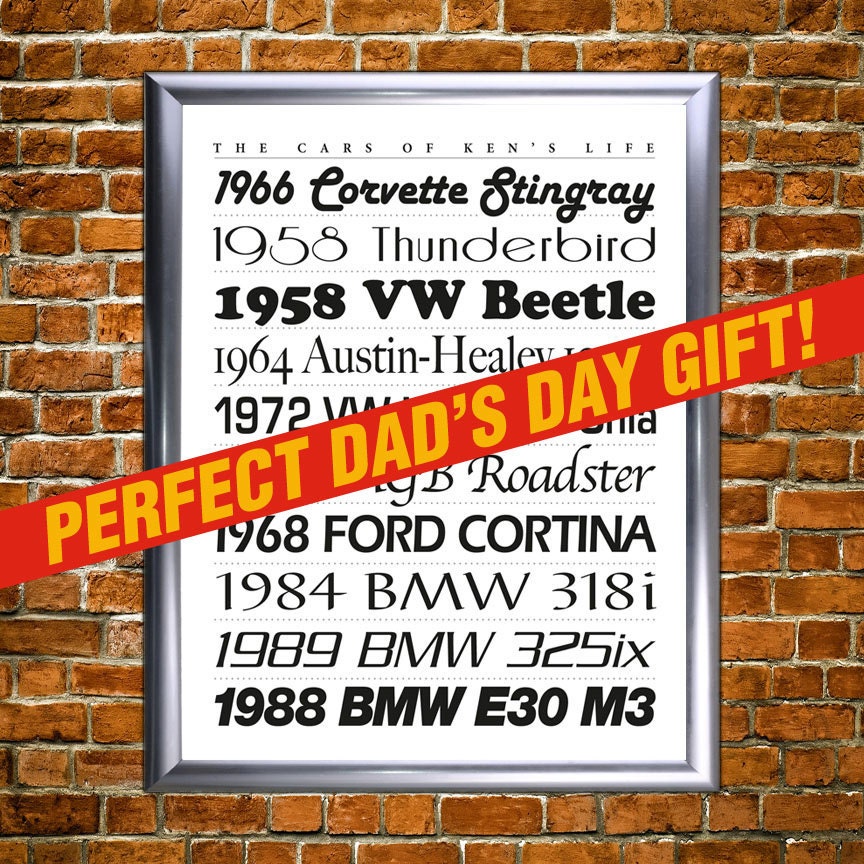 Your Favorite Cars Personalized Custom Subway Art Poster 16x20 (Black on White)