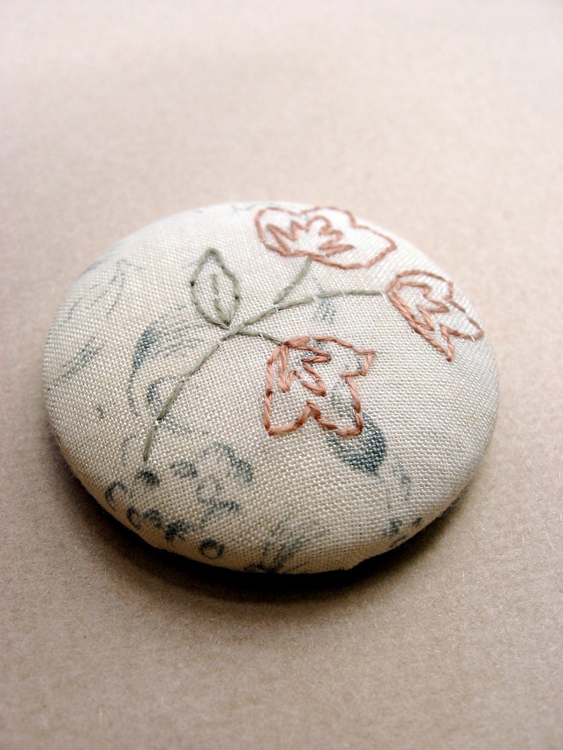 Vintage Handkerchief Button Magnet With Flower Embroidery