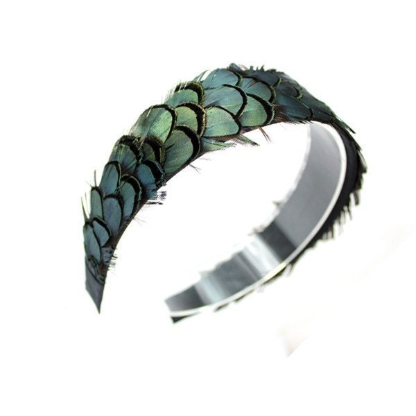 Vintage Headband, Dark Green Feather Headband,Hair Fascinator, Vintage Chic Hair Accessories