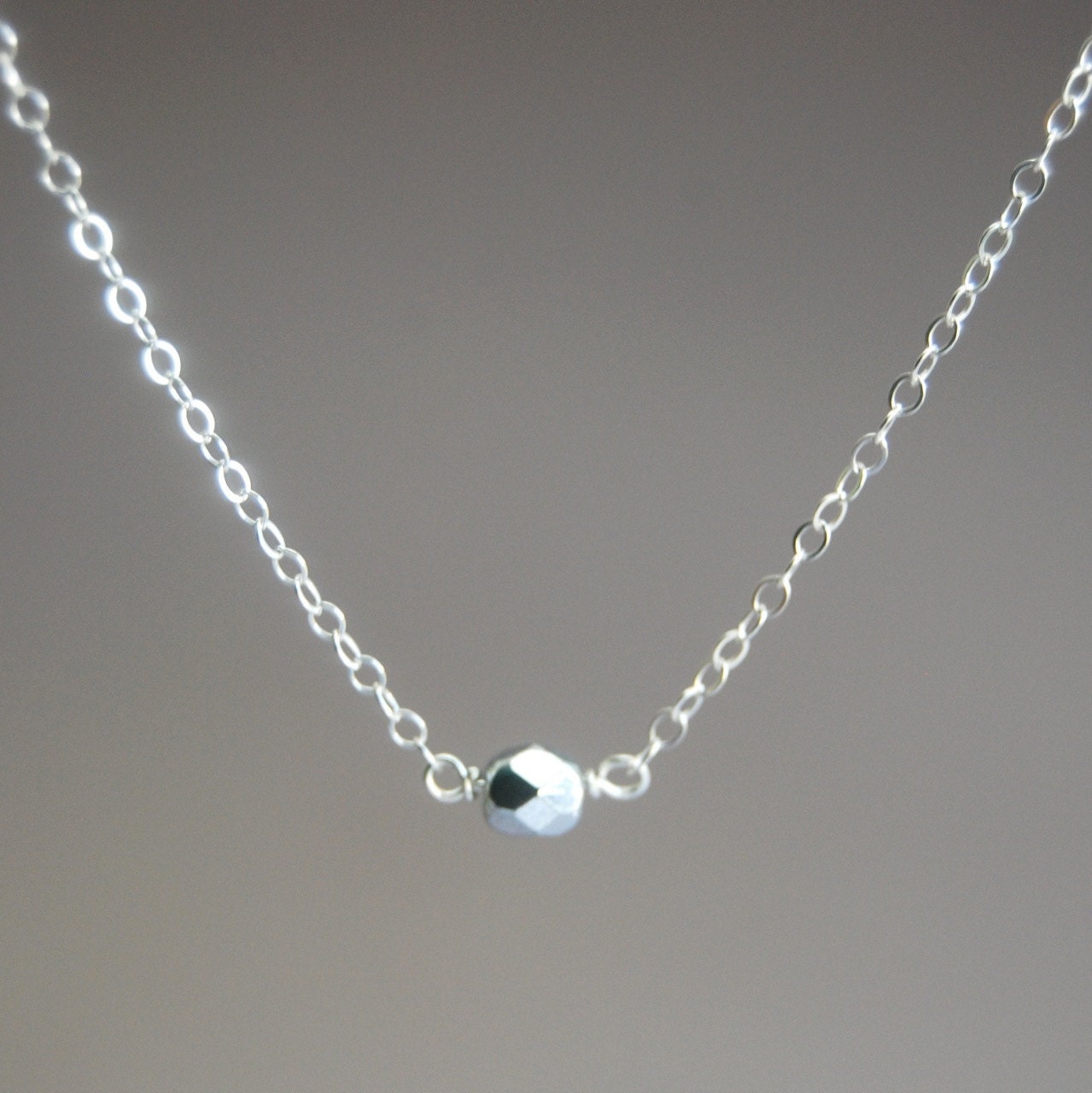 Kahoni necklace silver- delicate silver bead necklace, tiny silver solitaire necklace, silver layering necklace, everyday, maui, hawaii