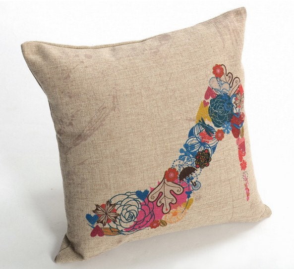 1 linen flower shoes women High-heeled shoes printing  throw pillow cover / decorative pillow case / cushion cover 18"
