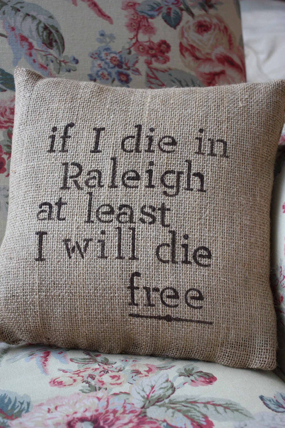 Handmade Burlap RALEIGH NC Pillow