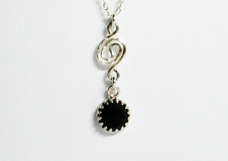 black onyx gemstone necklace with hammered silver wire, and sterling silver necklace