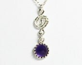 purple amethyst gemstone necklace with hammered silver wire, and sterling silver necklace