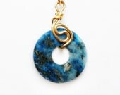 blue lapis gemstone necklace, wire wrapped pendant and gold filled necklace