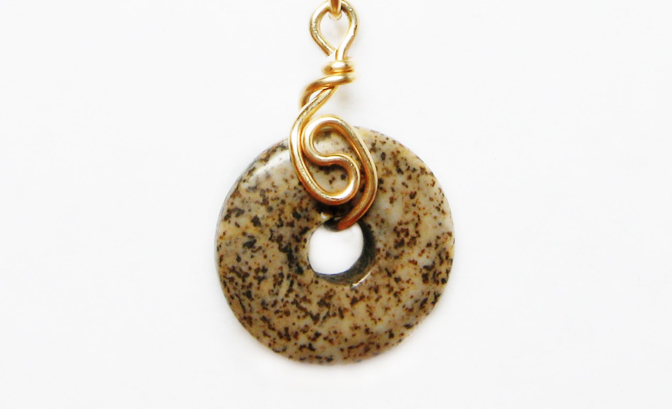 brown jasper gemstone necklace, wire wrapped pendant and gold filled necklace