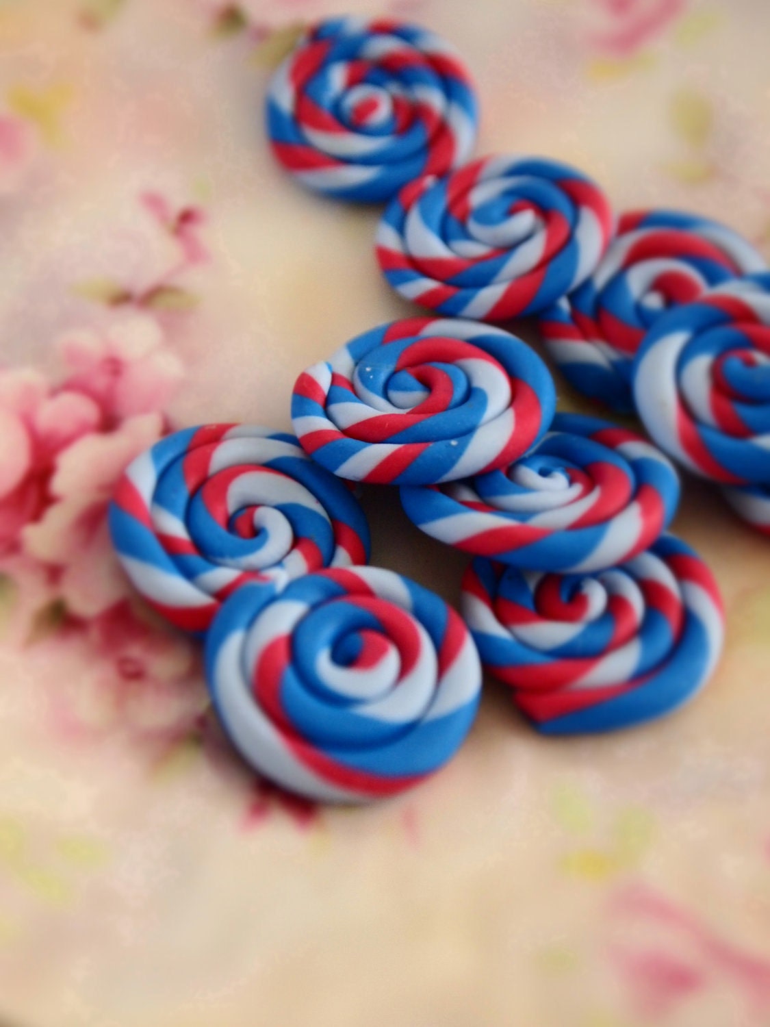 Jubilee Candy cabochons 5pcs red white and blue lollipop, olympics and 4th July