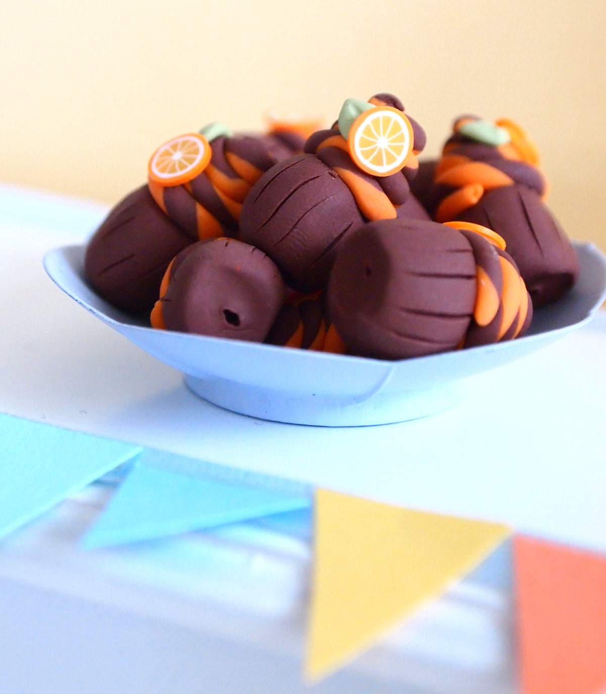 Handmade Cupcake beads, 5pcs Mini Chocolate Orange Cupcakes charms