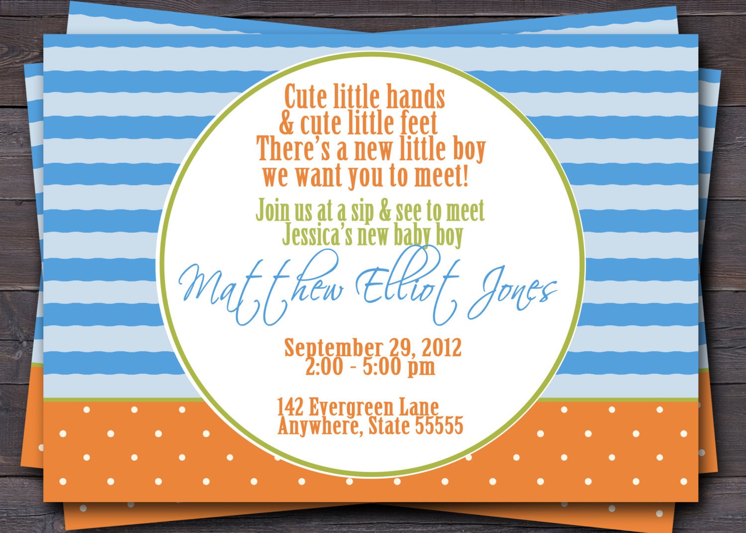 Sip and See, Baby Shower, Baby Sprinkle Invitation -- Custom -- You Print -- wavy lines and polka dots