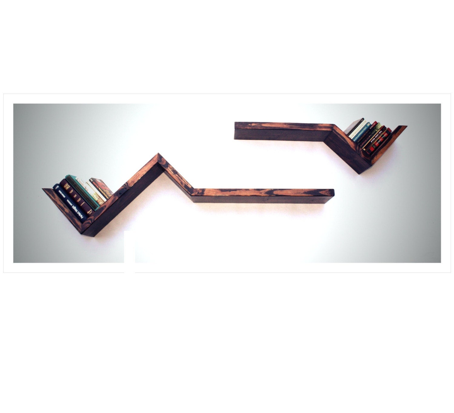zig zag Flatliner Floating Wooden Bookcase Display FREE SHIPPING
