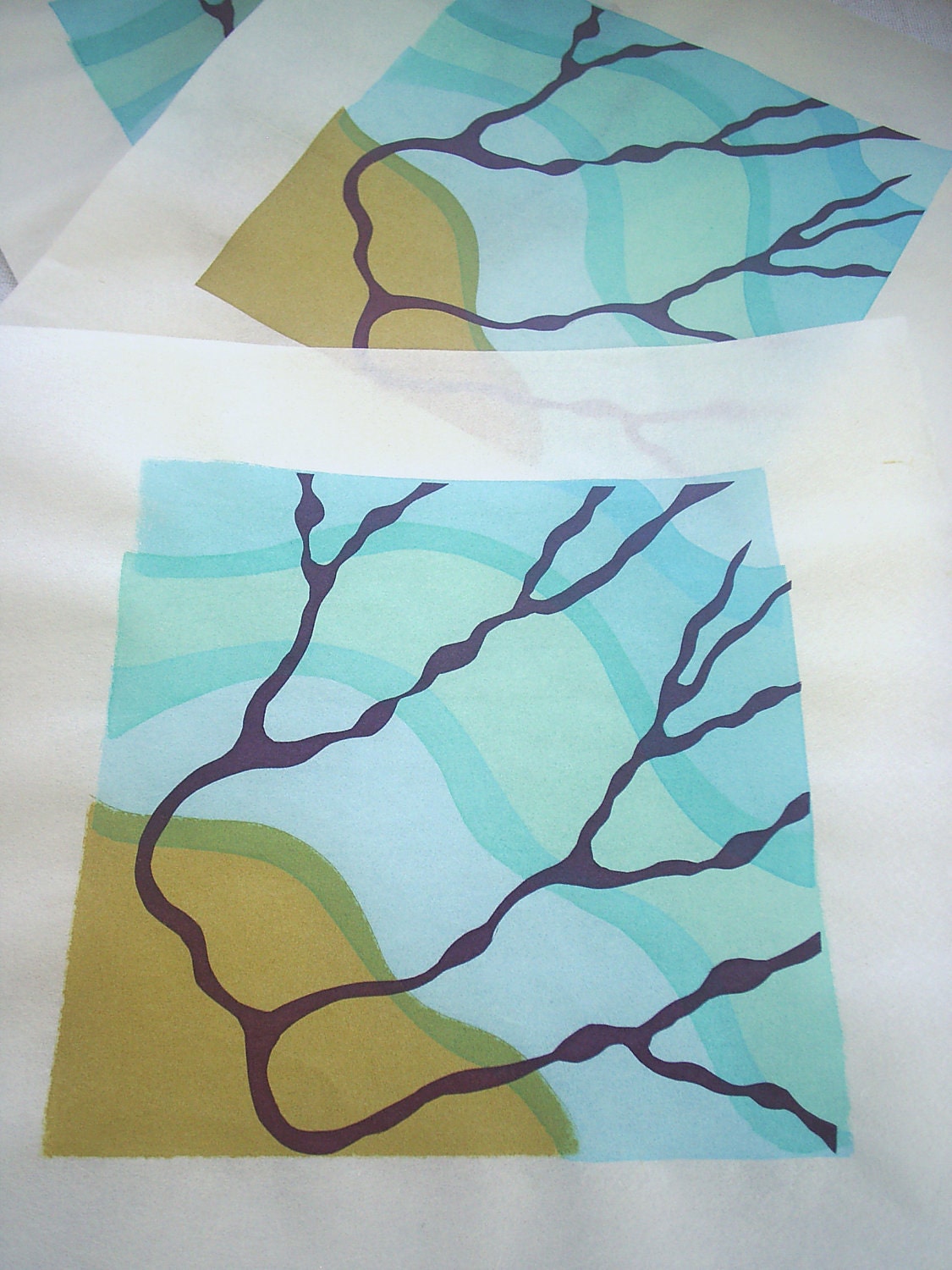 silkscreen on kozo, 6"x6" - Sea and Sand