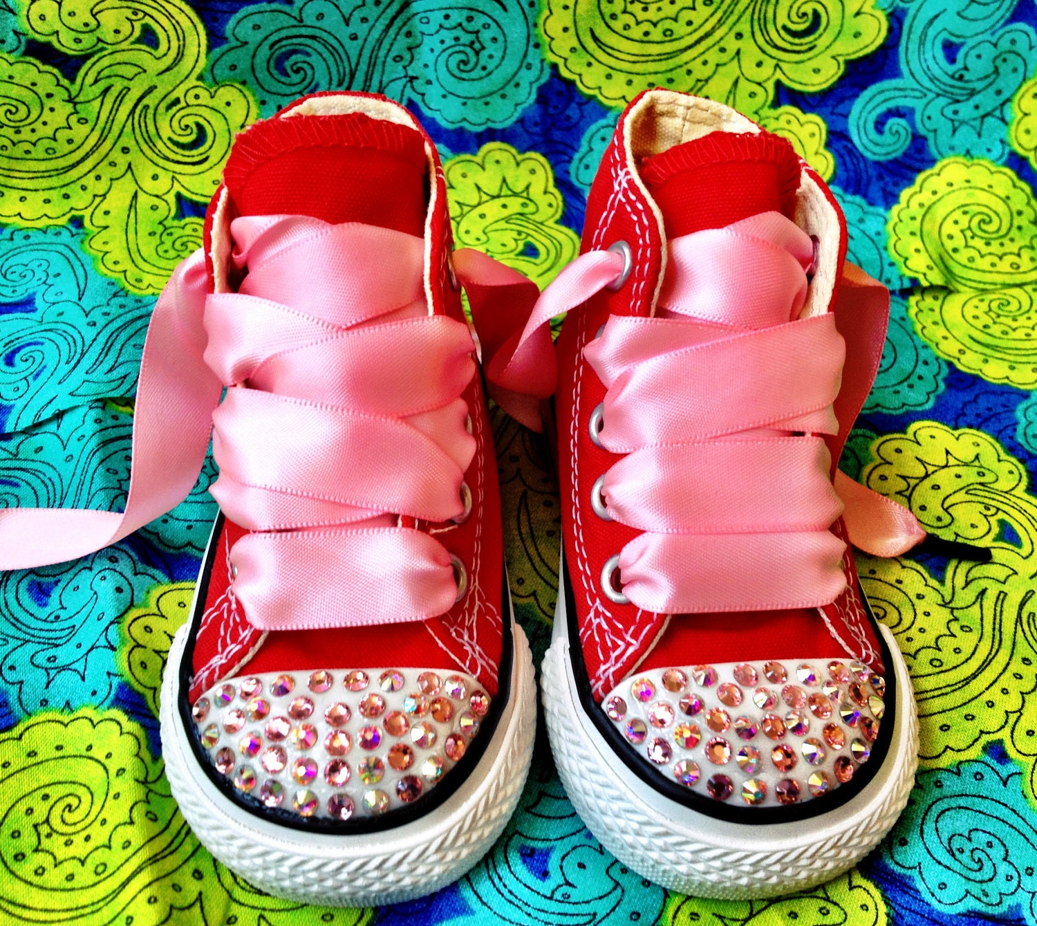 Toddler Hi-Top Red Converse With Swarovski Rhinestones Size 5