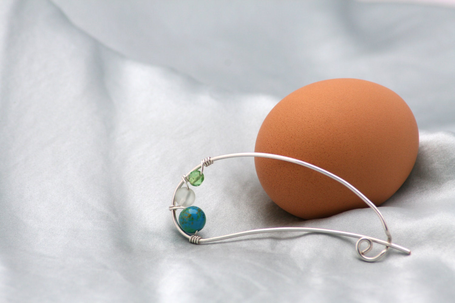 Handmade Sterling Silver Knitting Stitch Holder - Open Loop with Colorful Beaded Details