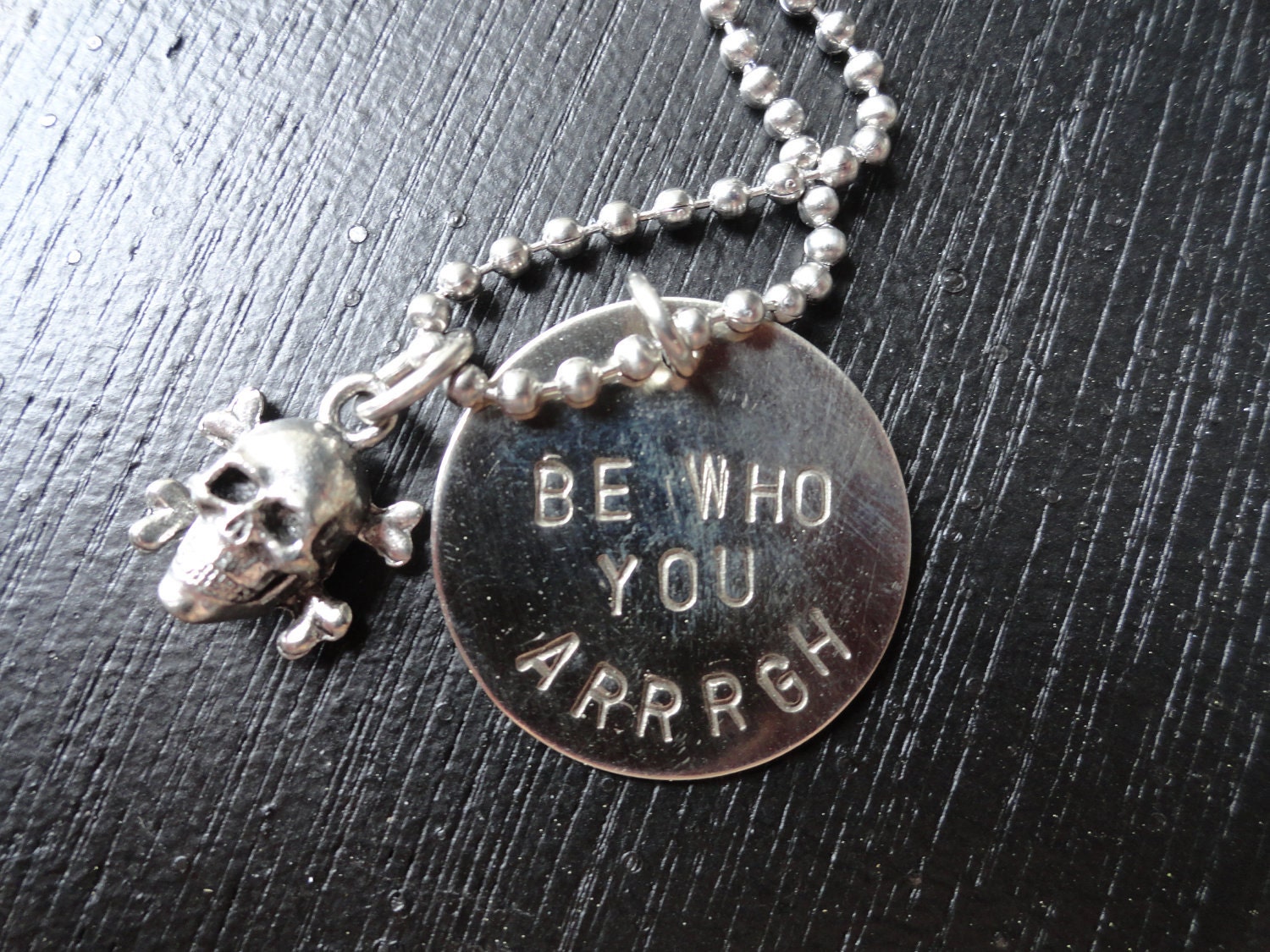 Silver Pirate Necklace - "Be Who You Arrrgh" - Skull and Crossbones
