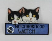 CATS ON DUTY Handpainted Whimsical Pet Sign by Beth Baker Home Decor Handmade ooak --  Free Priority Shipping Included