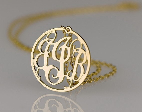 Monogram necklace - 1.25 inch Personalized Monogram - 925 Sterling silver 18k Gold Plated