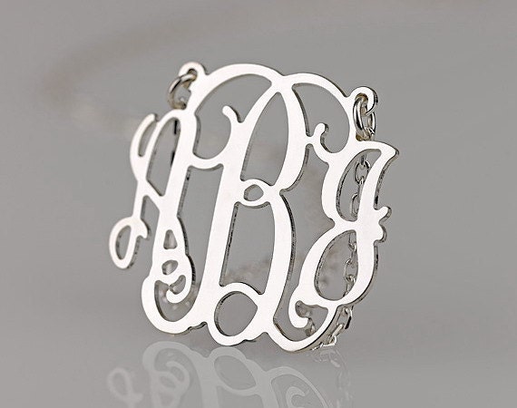 Monogram necklace - 0.8 inch Personalized Monogram - 925 Sterling silver
