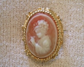 Pretty Faux Cameo Goldtone Brooch
