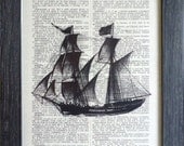 Art ship print on an vintage french dictionary page ship print  dictionary ship mixed media ship home ship poster for your wall (72)