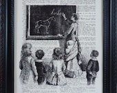 School print end of school year  school art print on an vintage french dictionary page, dictionary print for your wall (132)