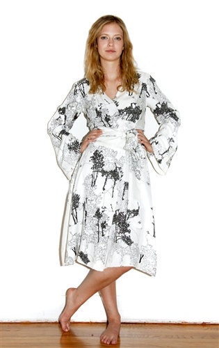 Kimono Robe in Black and White Trees - size small
