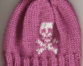 Baby Skull & crossbones HAND KNITTED beanie hat - 3-6 months  - Many colours available