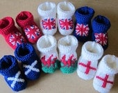 Baby Diamond Jubilee HAND KNITTED booties - 3-6 months - U.K - England - Scotland - Wales / United Kingdom / Patriotic flag