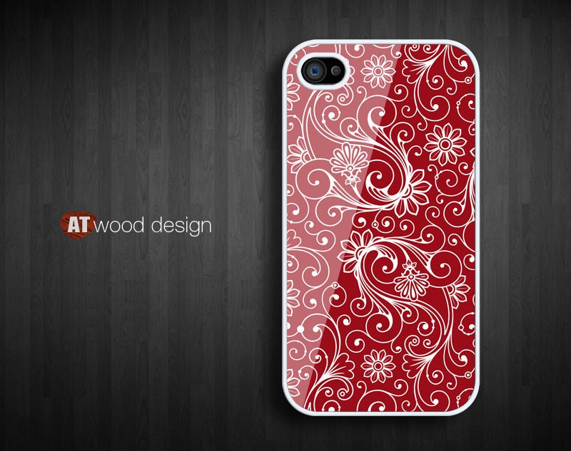 Cell phone case Hard case Rubber case iphone 4 case iphone 4s case New Iphone 5 case red flower graphic design printing