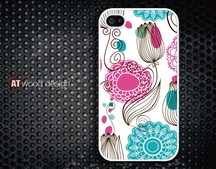Hard case Rubber case iphone 4 case iphone 4s case New Iphone 5 case classic illustrator pink and blue flower graphic design printing