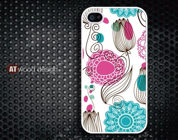 Hard case Rubber case iphone 4 case iphone 4s case New Iphone 5 case classic illustrator pink and blue flower graphic design printing