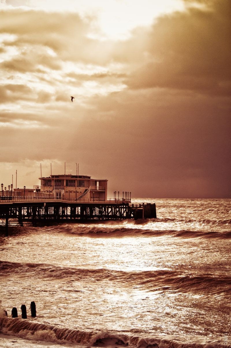 Sussex Coast Pier in Evening twilight - Red-Hot Ocean
