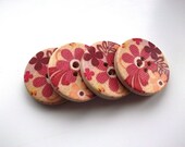 4 Purple Flower Wooden Buttons: 30mm 4-hole buttons in purple, pink and yellow
