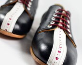 MARCUE - Women's Handmade Leather Shoes - Black and White GT Racing Stripe
