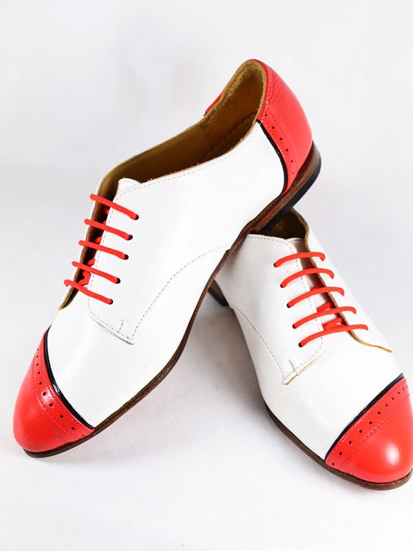 MARCUE - Women's - Handmade Leather Shoes - White and Orange Slash