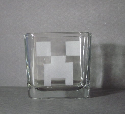 Creeper Inspired Square Glass Votive, Square Glass, Square Mug, Square Creeper Jar