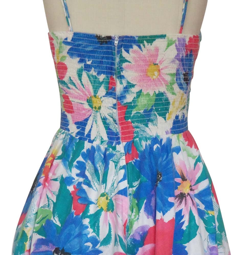 Vintage 80's Does 50's Floral Pinup Sun Dress w/ Shirred Back