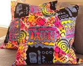 Hippie and Cool. Contemporary. Modern 20x20 Pillow Cover Set (2).Blue, Black, Pink, Orange,Yellow and White.