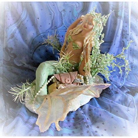 Sculpture Fantasy Art Green Mermaid Guarding Her Treasure