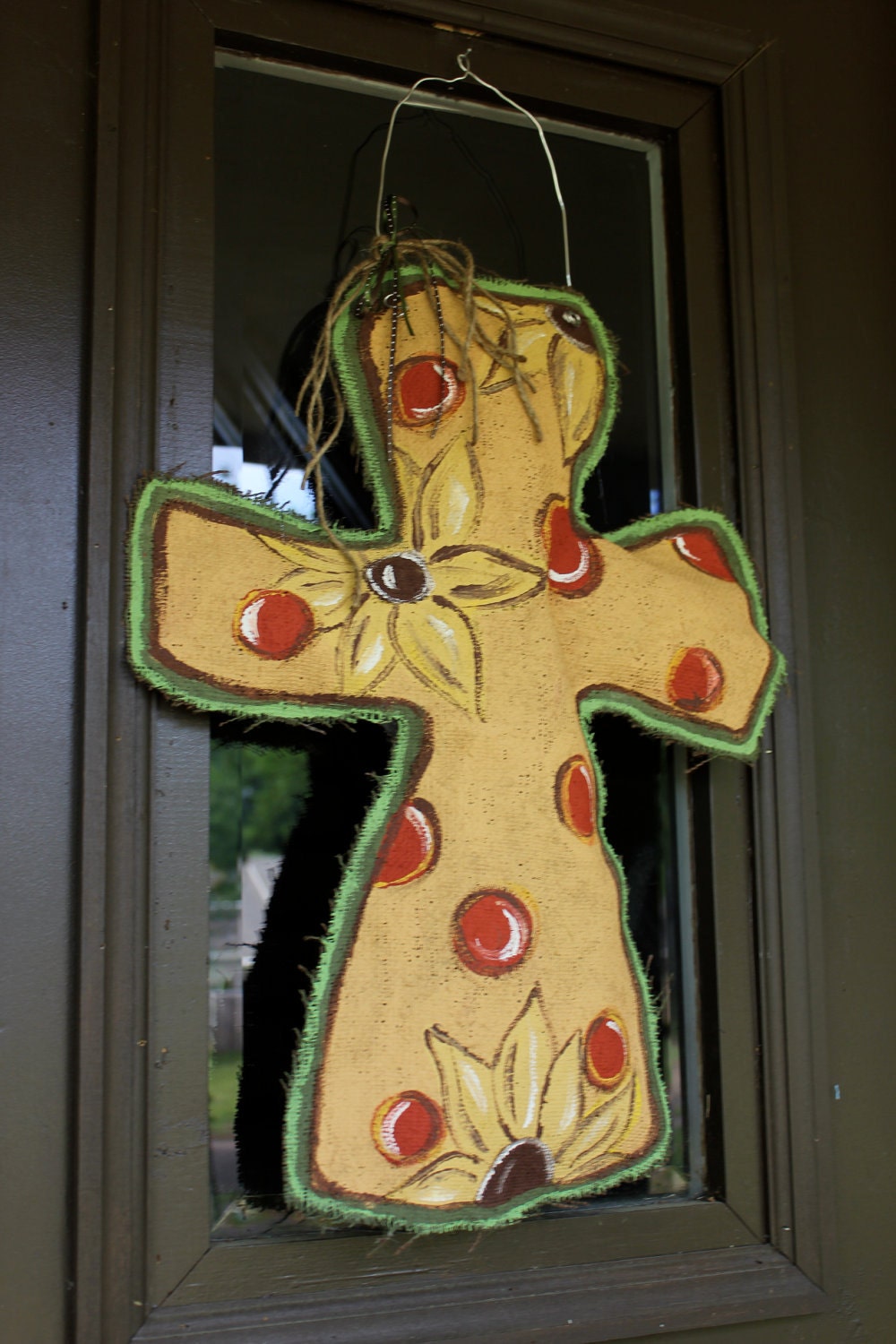 Sunflower Cross Burlap Door Hanger